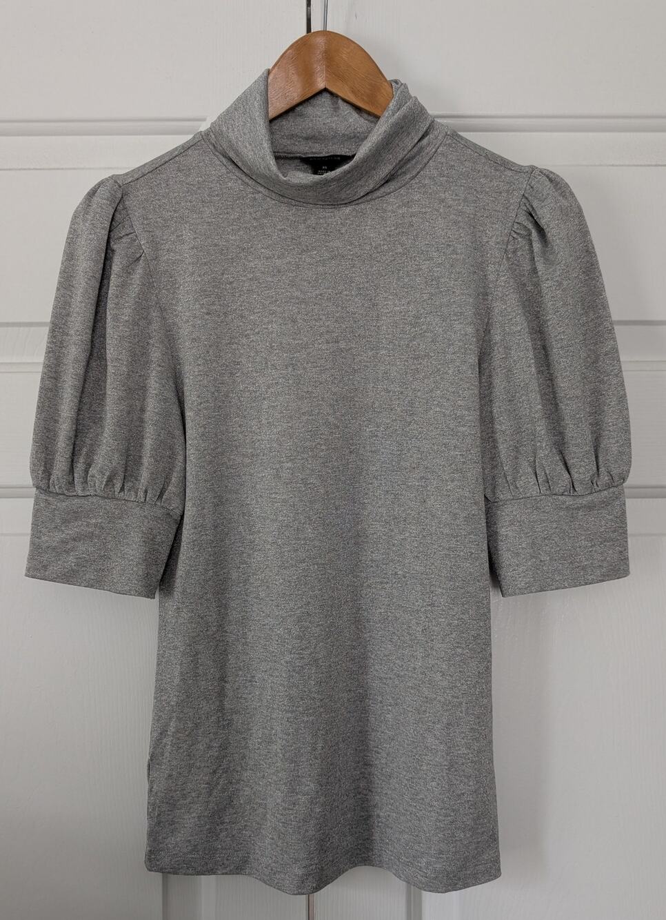 Ann Taylor Grey Metallic Puff Sleeve Top